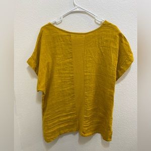 BELLAMBIA Gold Yellow Linen Cropped Boxy Top Shirt Blouse Women Size Large NWOT